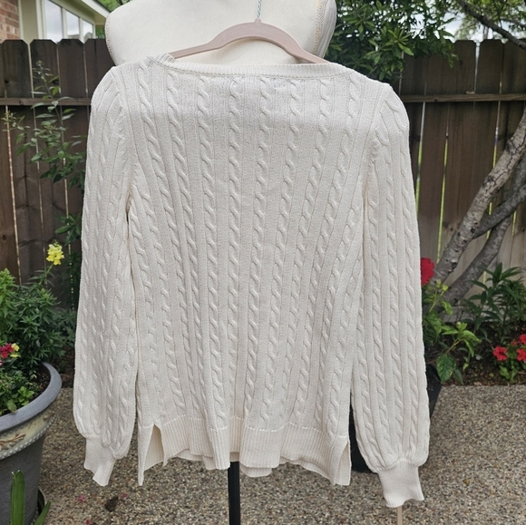 Lauren ralph lauren Puff Sleeve Ribbed Cable Cotton Sweater Pullover SP - Picture 5 of 13